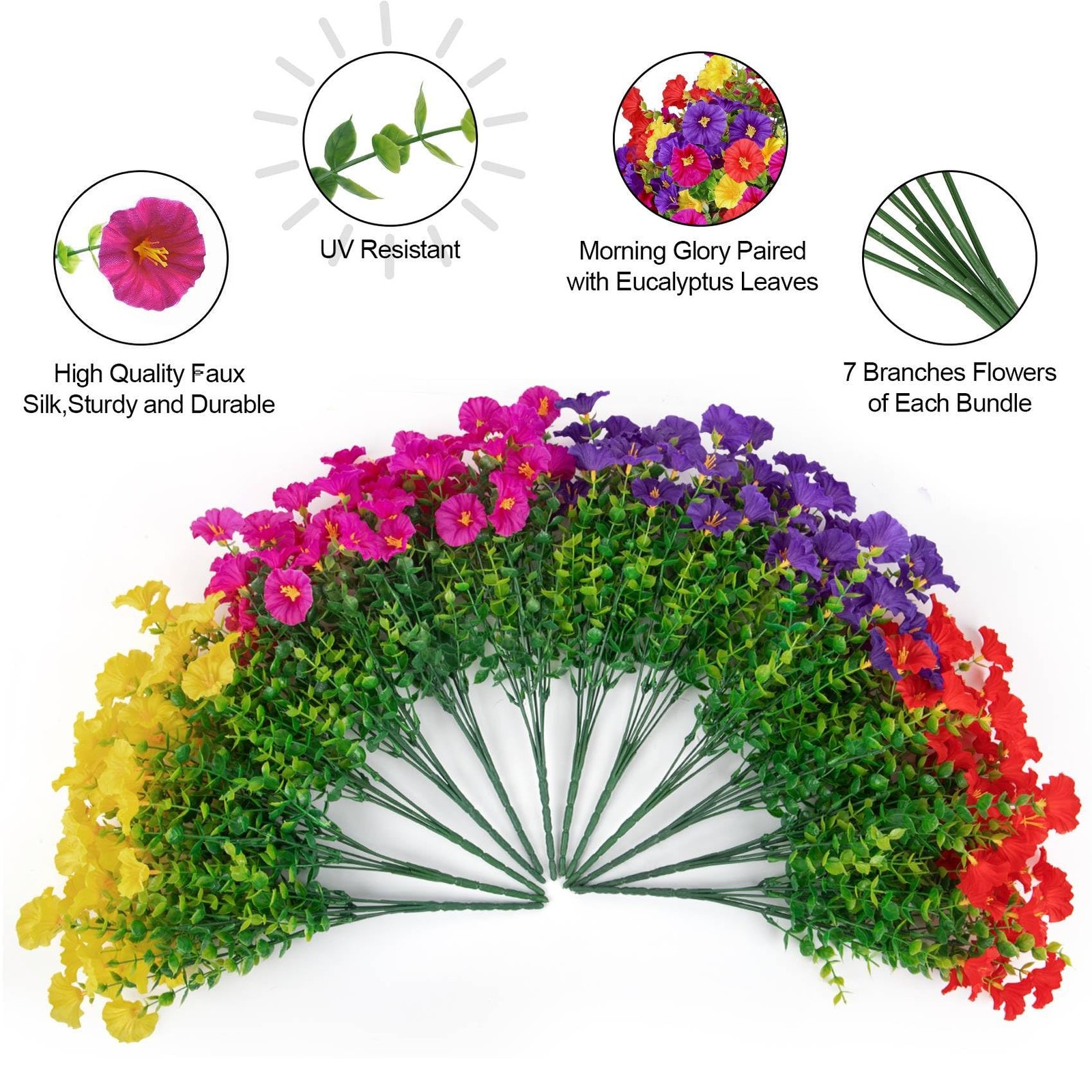 24 Bundles Artificial Flowers for Outdoors Decoration Fake Silk Morning Glory…