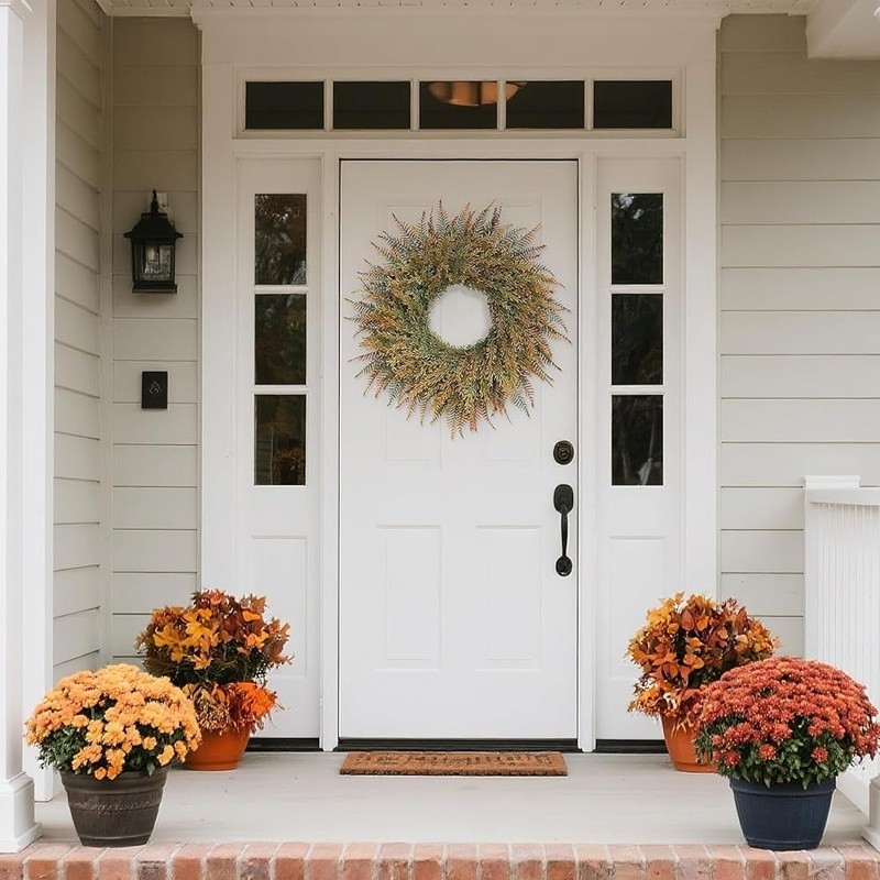 Full Autumn Wreath Door Decor Artificial Fern Wheat Grass Harvest Decoration New