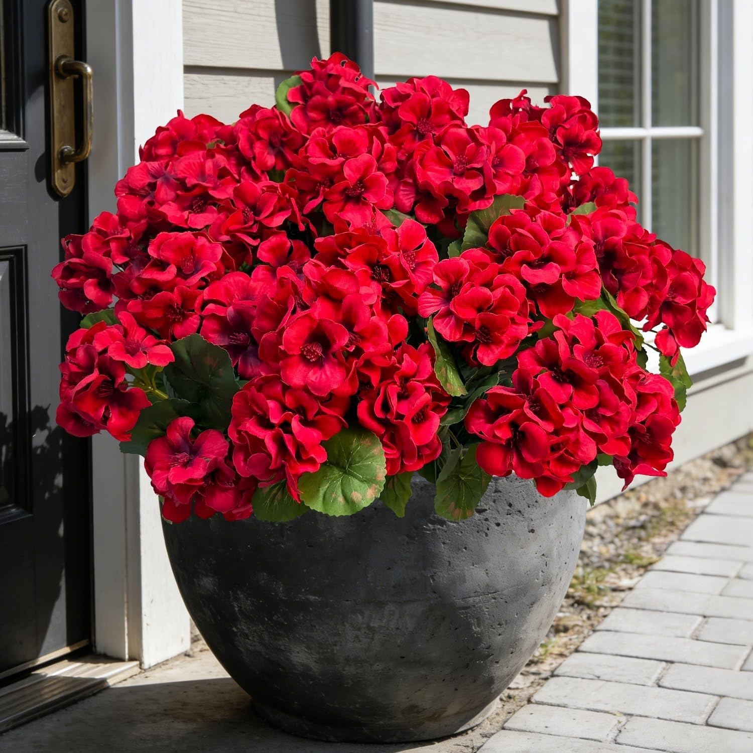 6 Pack Red Artificial Geraniums Flowers for Outdoors UV Resistant Faux Flowers f