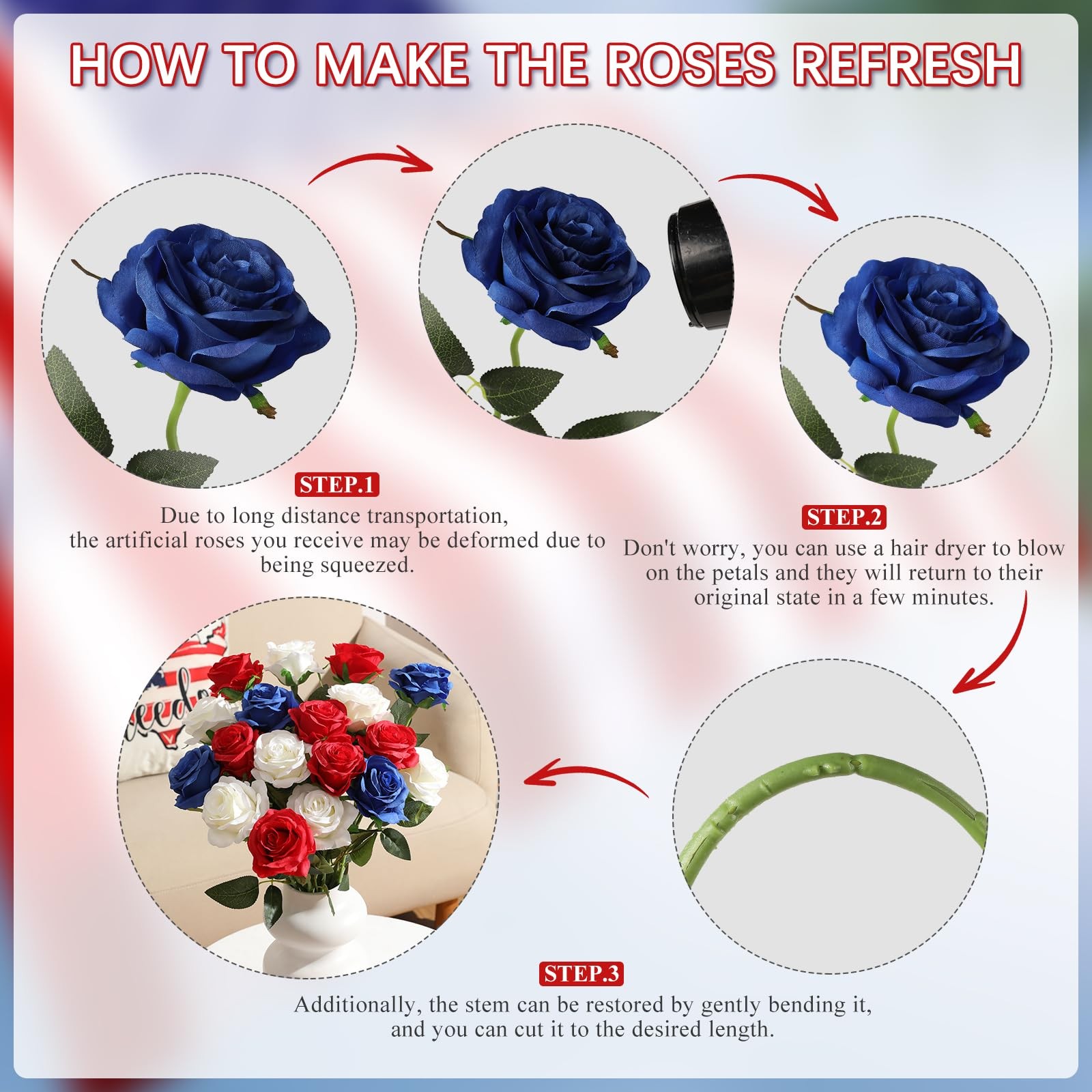 12PCS Artificial Silk Flowers Realistic Roses Bouquet Long Stem for Home Wedd…