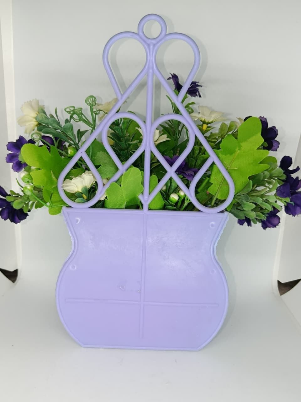 Wall Hanging Flower Basket Artificial Purple Flowers Home Decor Woven Planter