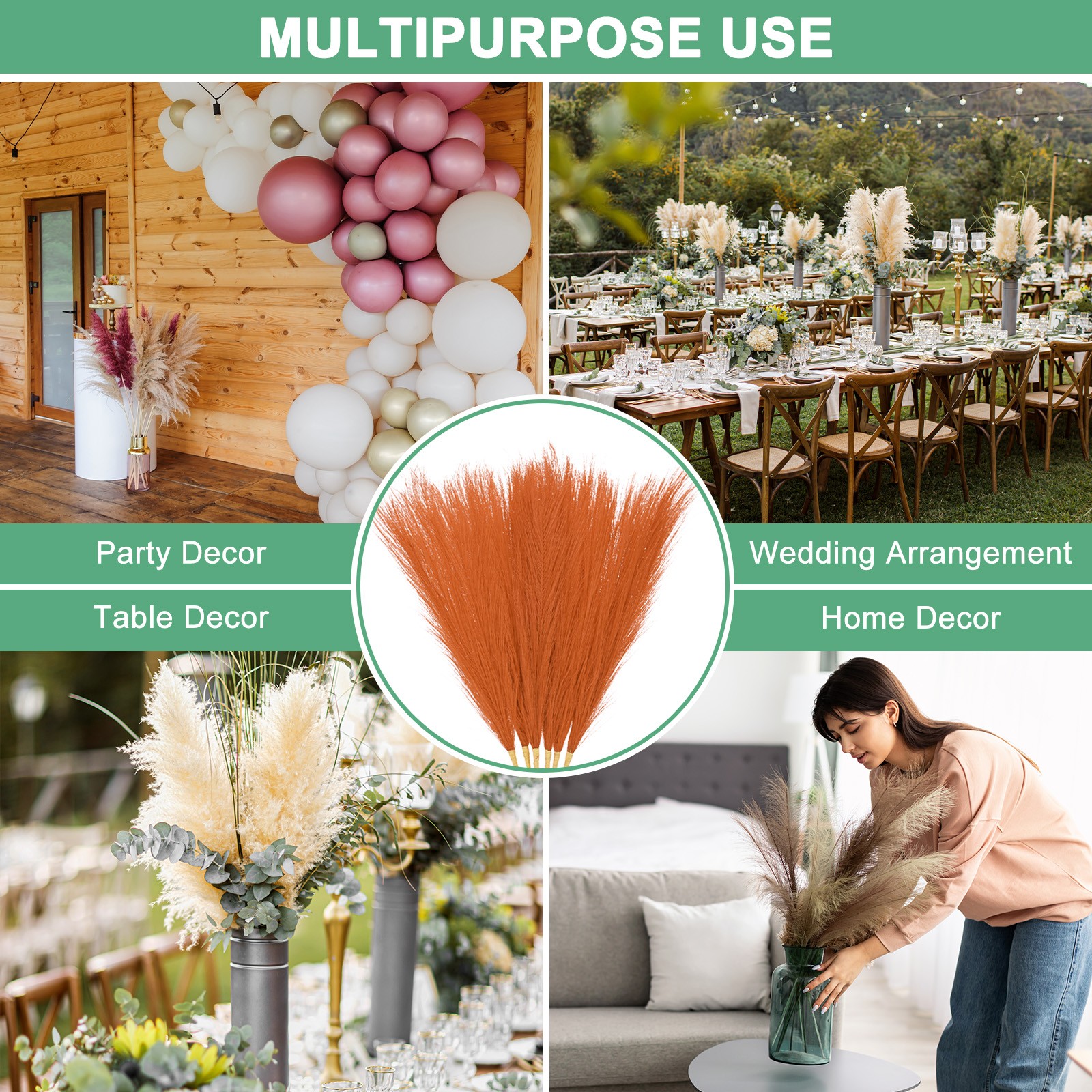 6-Pack Faux Pampas Grass 21.7 Inch for Home Decor/Wedding [Orange]