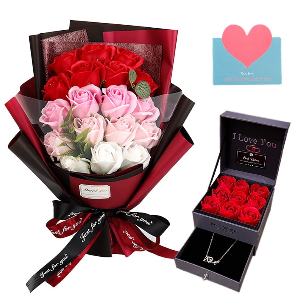 Artificial Red Rose Bouquet with Necklace