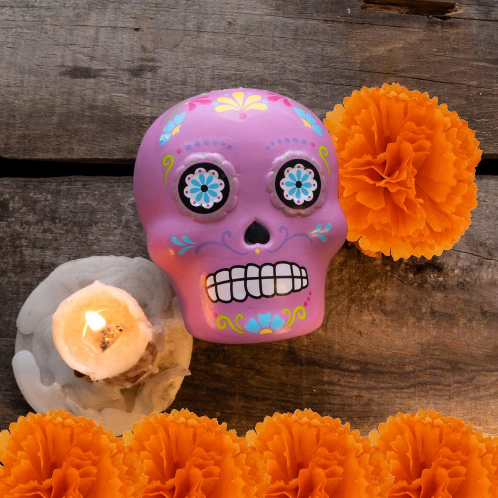 50 Pcs Day of the Dead Marigold Flowers Heads Dia De Los Muertos Decorations