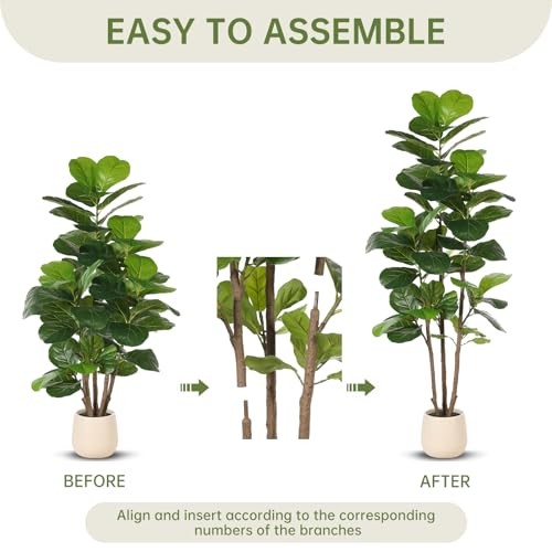 Fiddle Leaf Fig Tree Artificial with Tall Exquisite Planter | Faux Fiddle 6ft