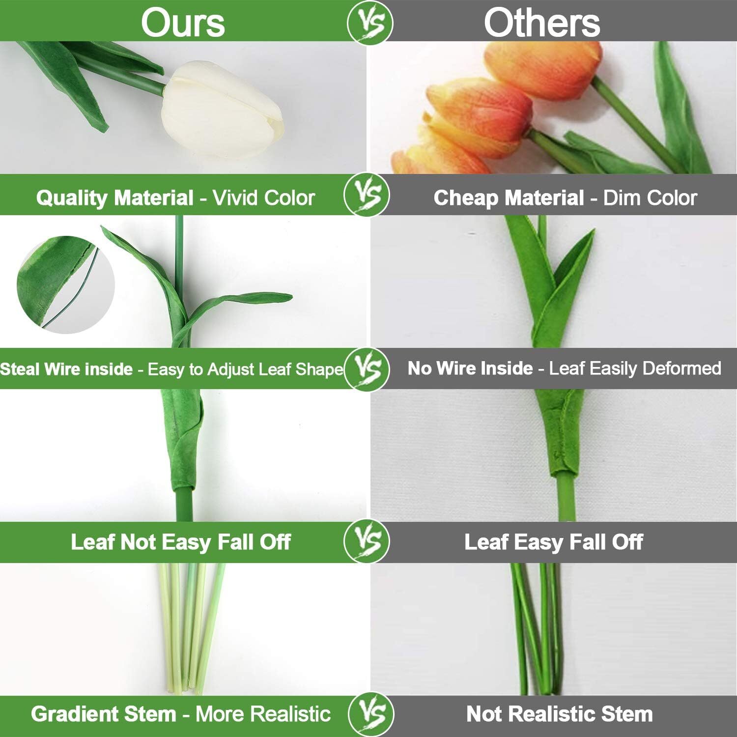30 Pcs Artificial Tulips Flowers Fake Tulip Stems for Wedding Bouquet Party