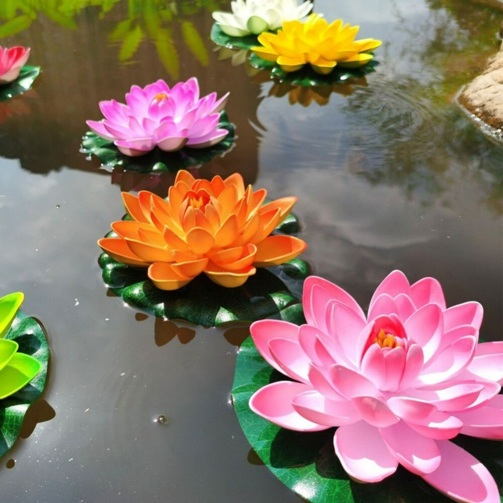 5PCS Artificial Lotus Water Lily Flowers Leaf Floating Pool Pond Plants Decor