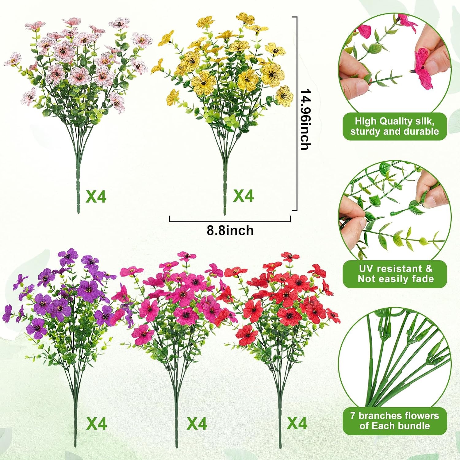 20 Bundles Artificial Flowers for Outdoors Decoration Fake Silk Flowers UV