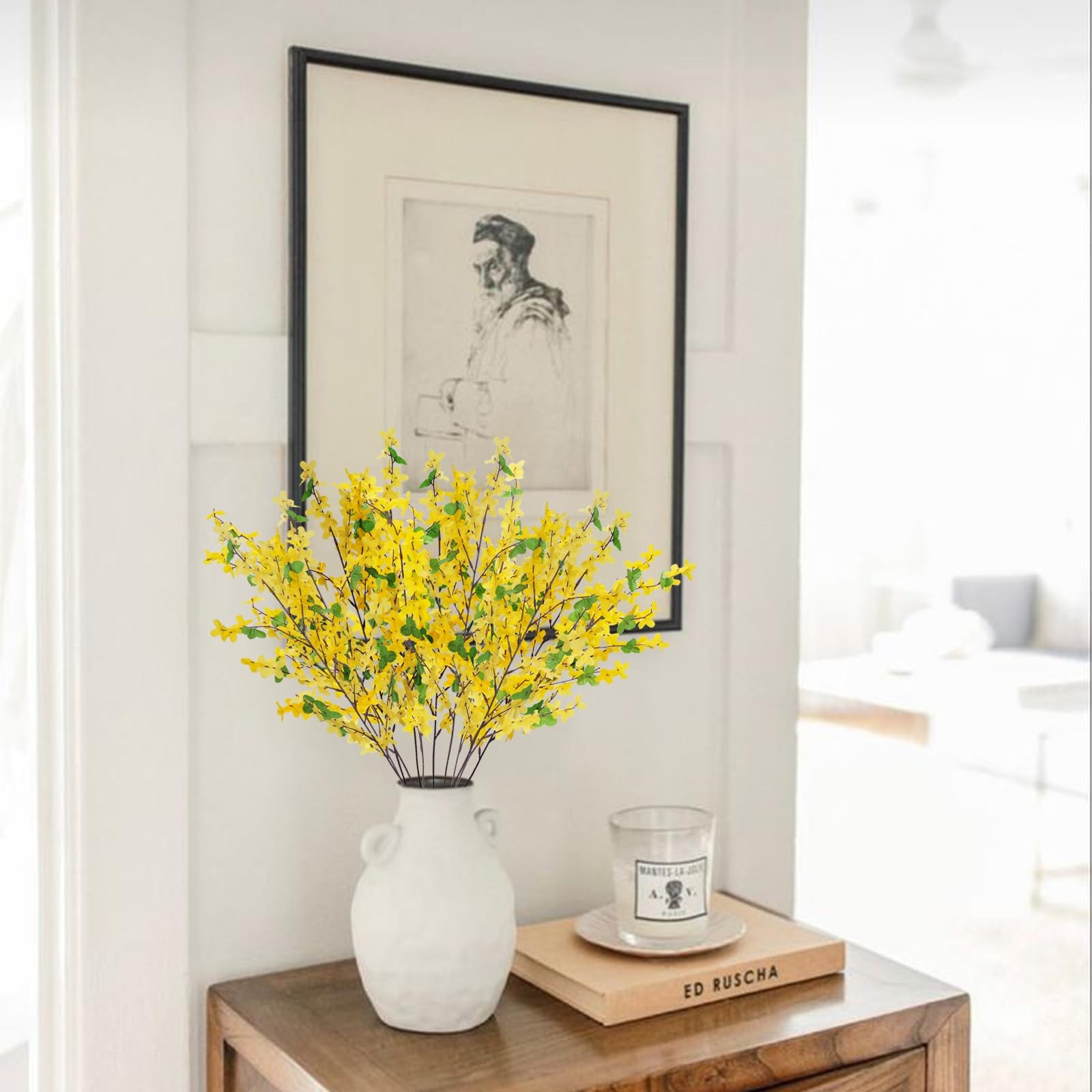 Yellow Artificial Flowers 12Pcs 23.6in Forsythia for Vase Decor