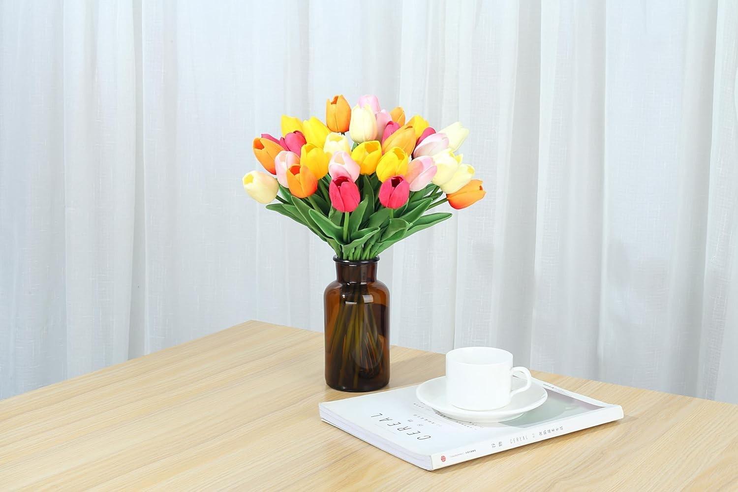 Fake Flowers Tulips Artificial PU Flower 15pcs Real Touch 14″ for Spring East…