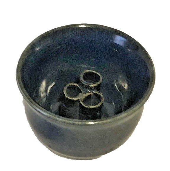 Vtg Flower Frog Vase Hand Glazed Handmade Pottery Blue Signed