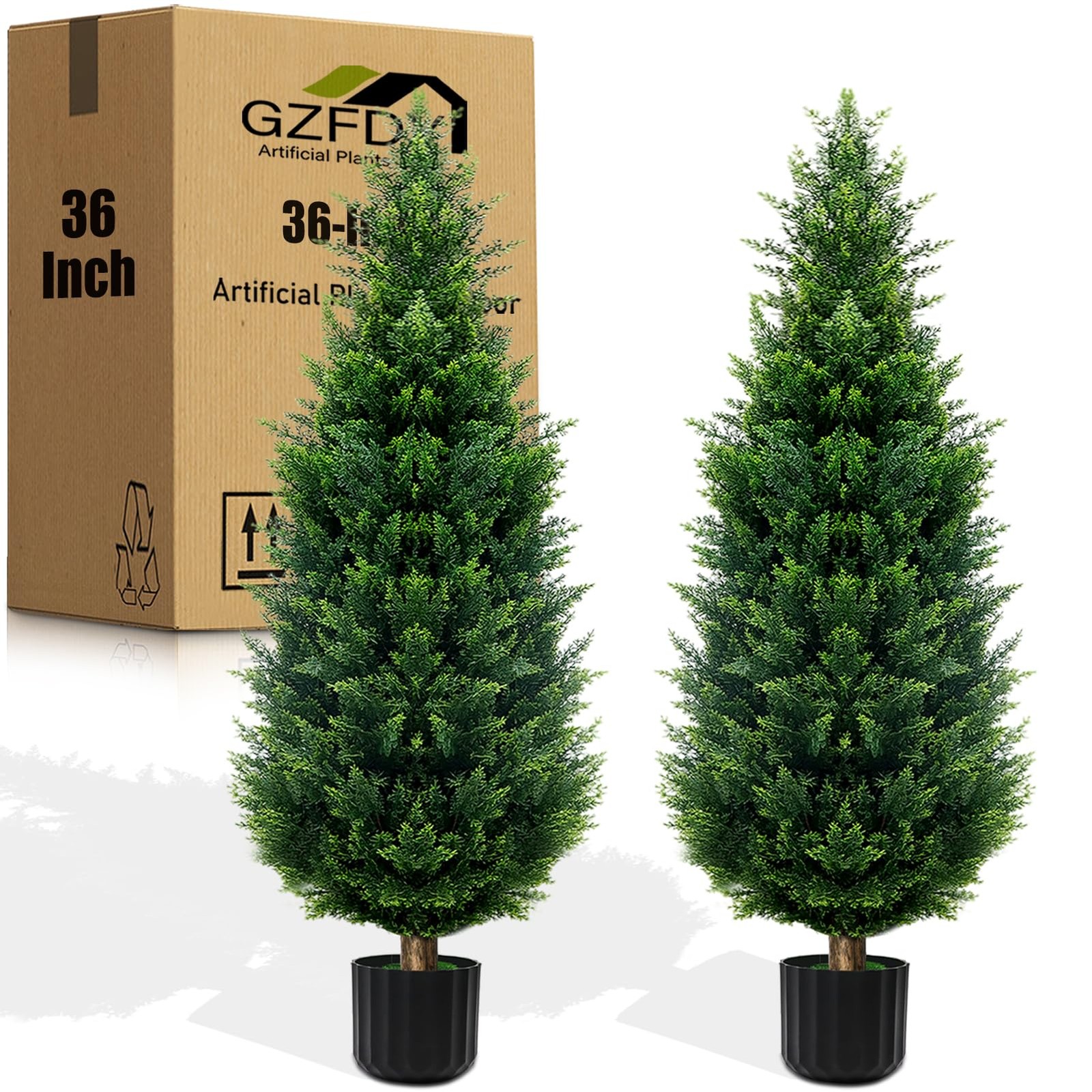 36-inch Artificial Cypress 2 Packs – UV-Resistant Shrub with Pot, Suitable for