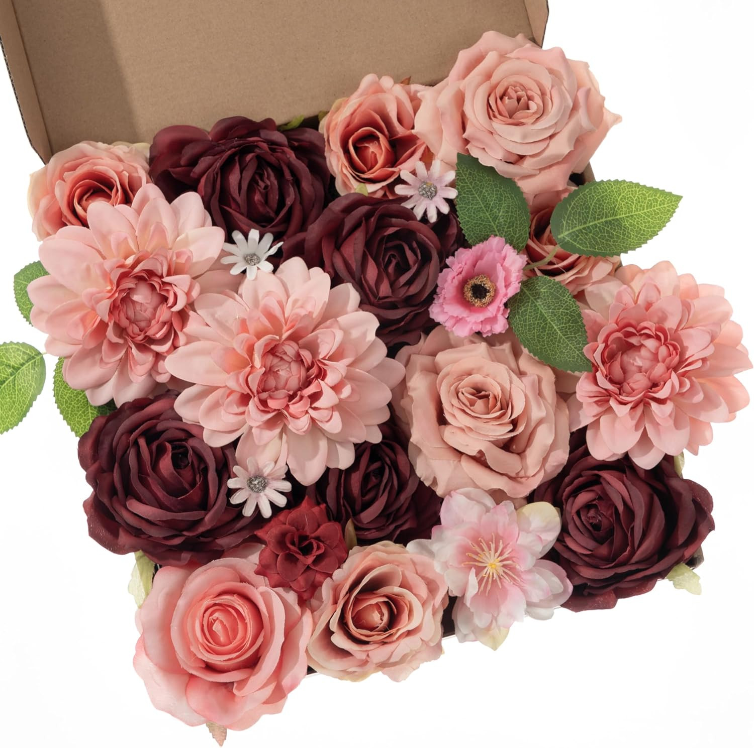 30 Pcs Artificial Flowers Combo Purple Flowers Mix Silk Flowers Dahlia Roses wit