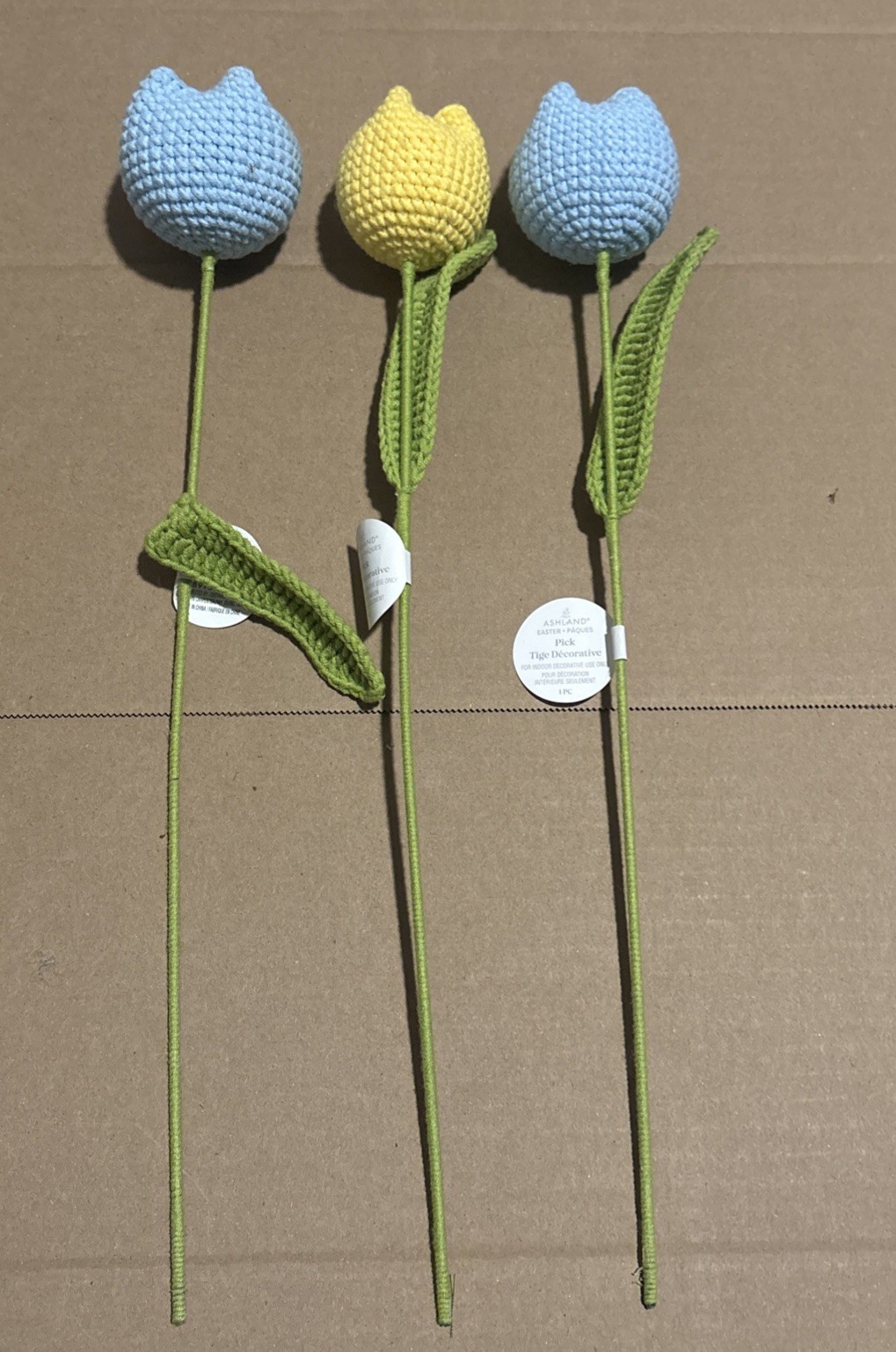 Yellow Blue Crochet Flower Bouquet Yarn Tulip Eternal Knitted Flowers 3 Roses 17