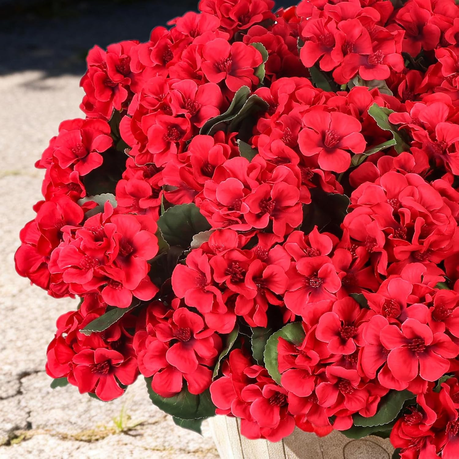 12 Pcs Artificial Flowers for Outdoors, Faux Silk Geraniums Flowers UV Resistant