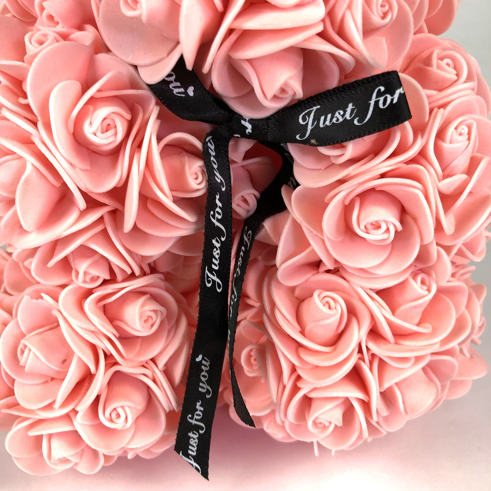Valentines Day Gift Peach Foam Rose Bear 9.5″ Flower Teddy Decor Birthday Anniv.