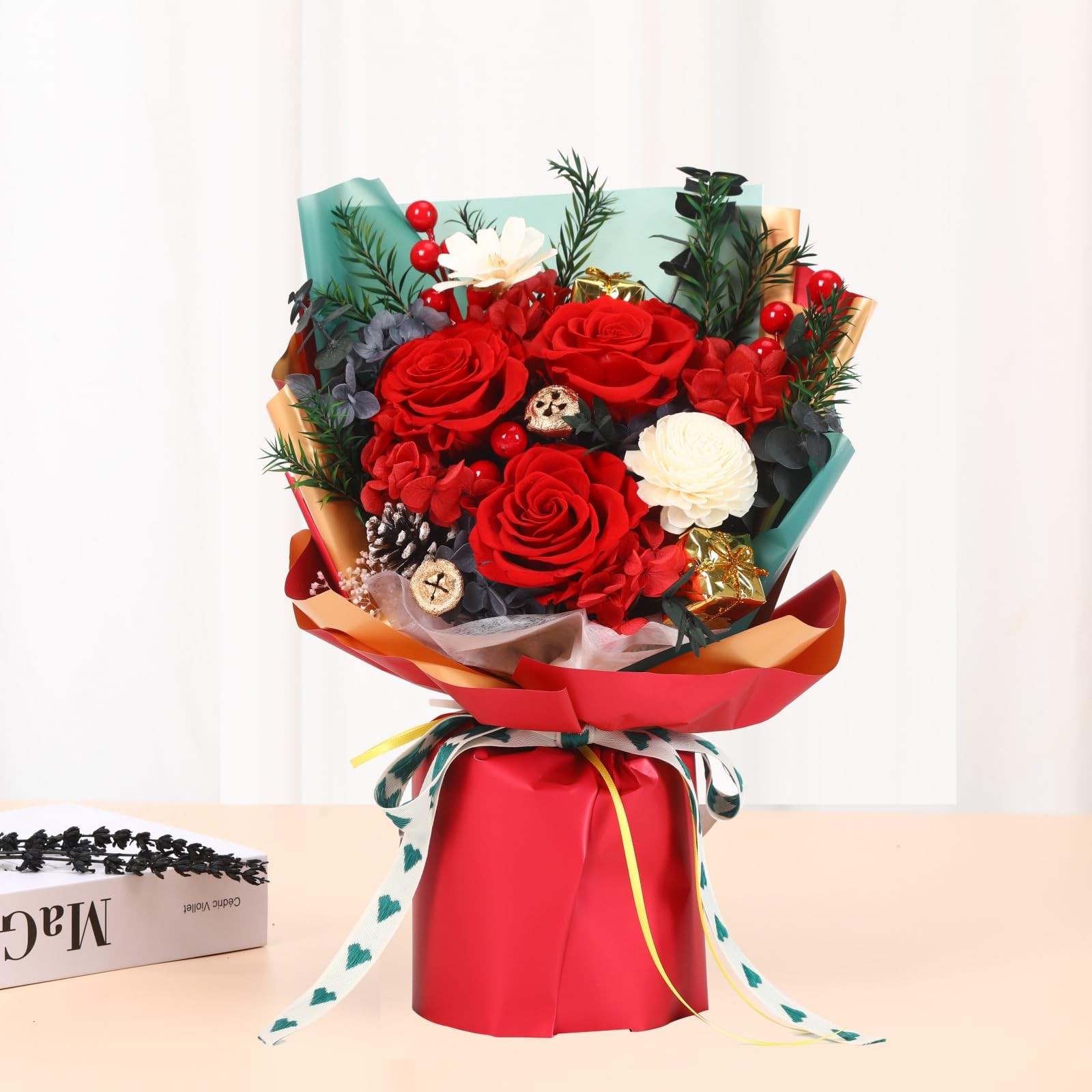 Christmas Flower Gifts Preserved Long Lasting Rose Bouquet Mom Wife Decor