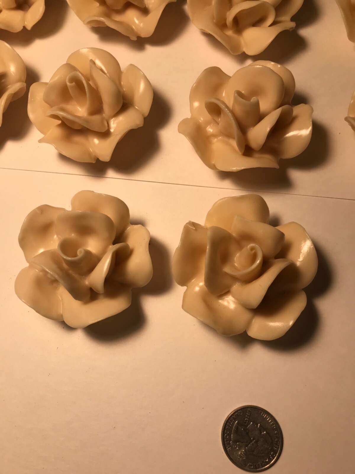 VVV Lot of 50 White Cream Colored Hard Plastic Roses Flowers