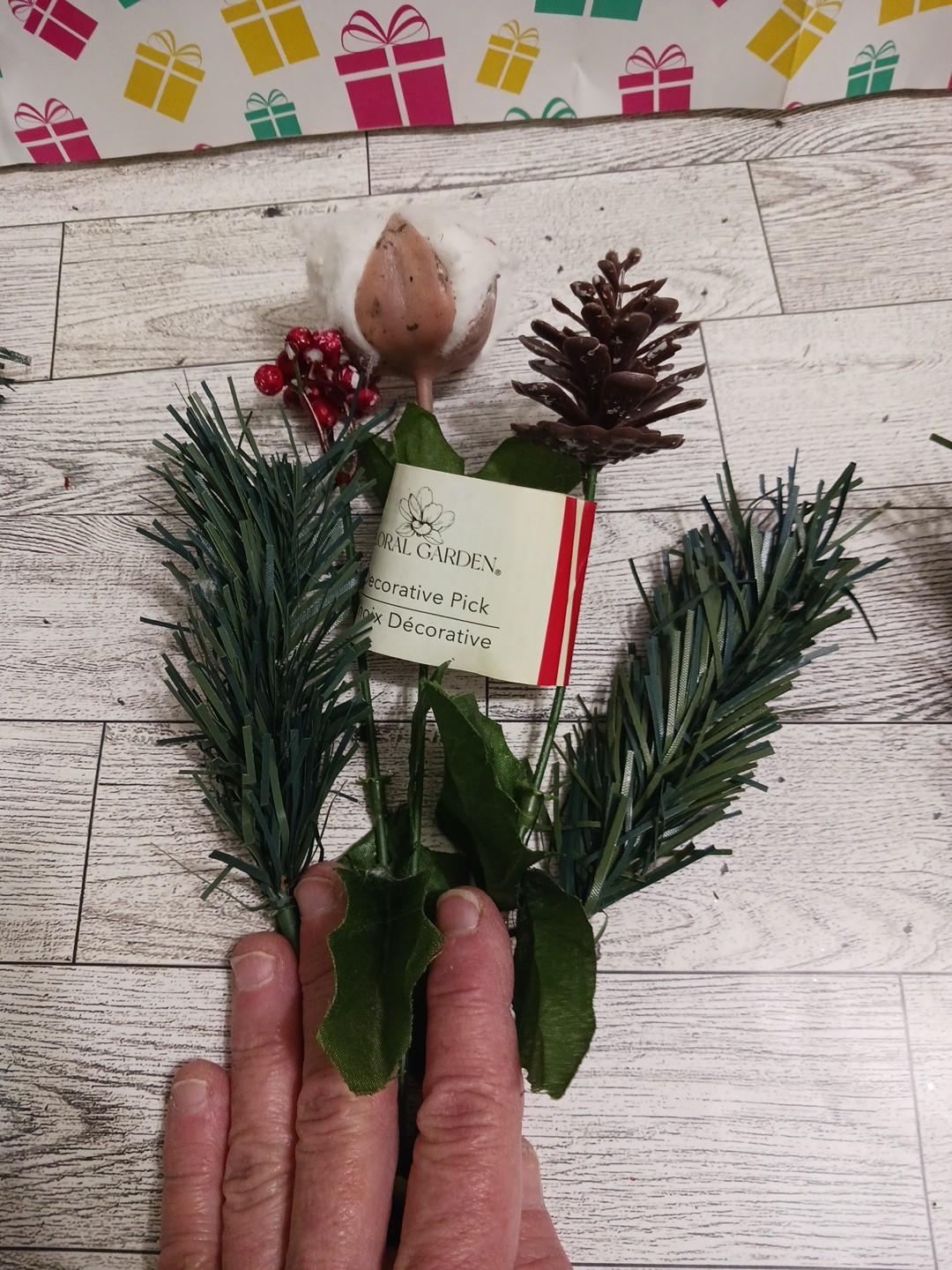 Cotton buds, pine cones, holly berry. Beautiful winter fall flower bouquets