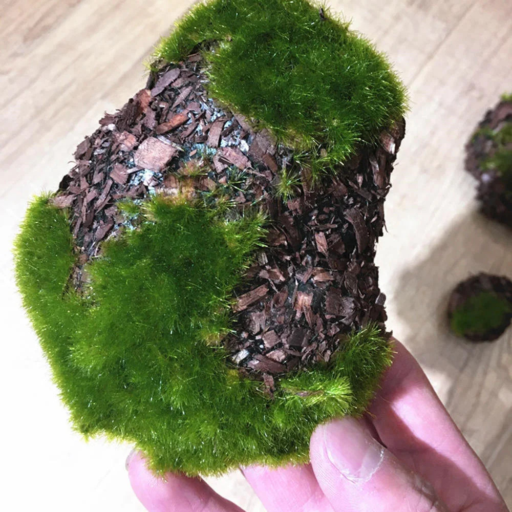 6pcs/Pack Green Moss Stone Artificial Grass Wood Fake Rock Blocks Simulation