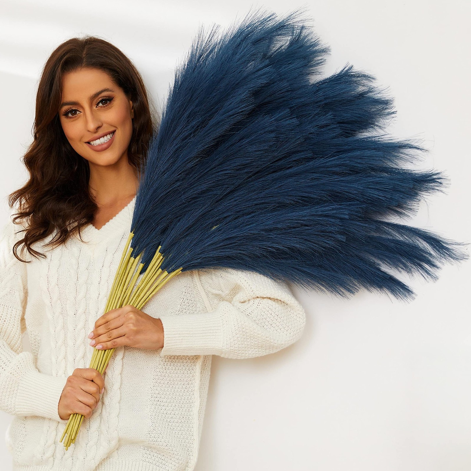 Blue Pampas Grass, 9 PCS 37”/3.1FT Tall Fluffy Fake Pompas Floral, Large Fau…