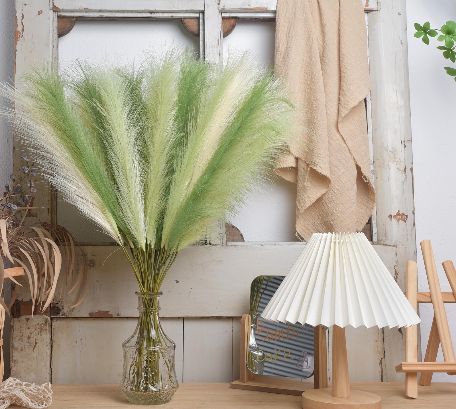 LSKYTOP Green Pampas Grass Decor,23Inch 12pcs Faux Pampas Grass Bouquets Arti…