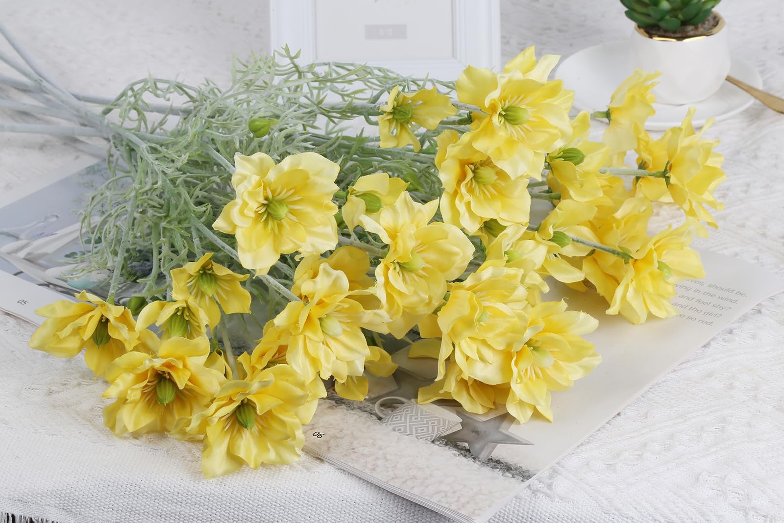 6PCS Cosmos Flowers Silk Flowers 24″ Yellow Cosmos Artificial Clematis Flower…