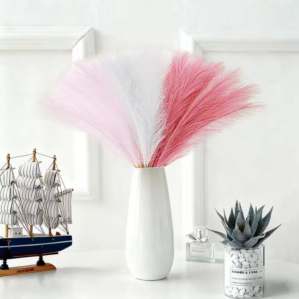 0.2 In. 30-Pieces Pink White Artificial Plant Faux Pampas Grass Silk Paper Iron
