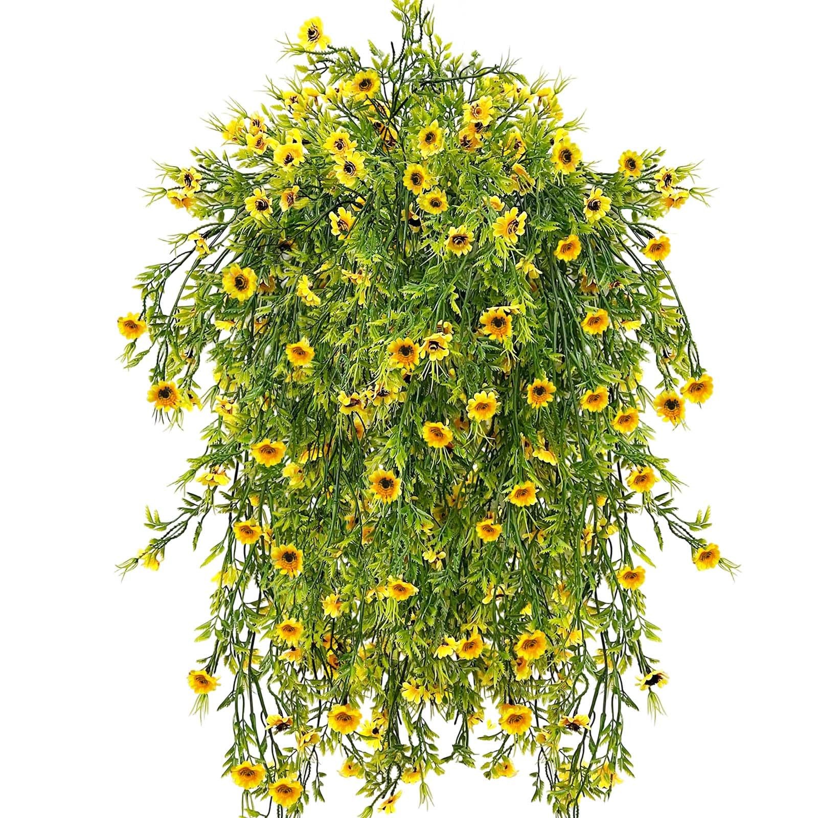 Artificial Hanging Flowers Plants for Outdoor,4Pack Bright Yellow Outdoor Dai…
