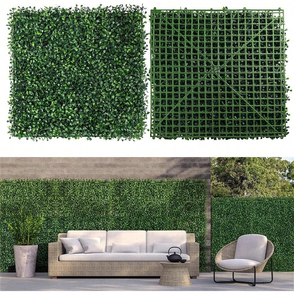 12 Pcs Artificial Hedge Boxwood Panels 10″x10″ Grass Wall Backdrop Greenery Deco