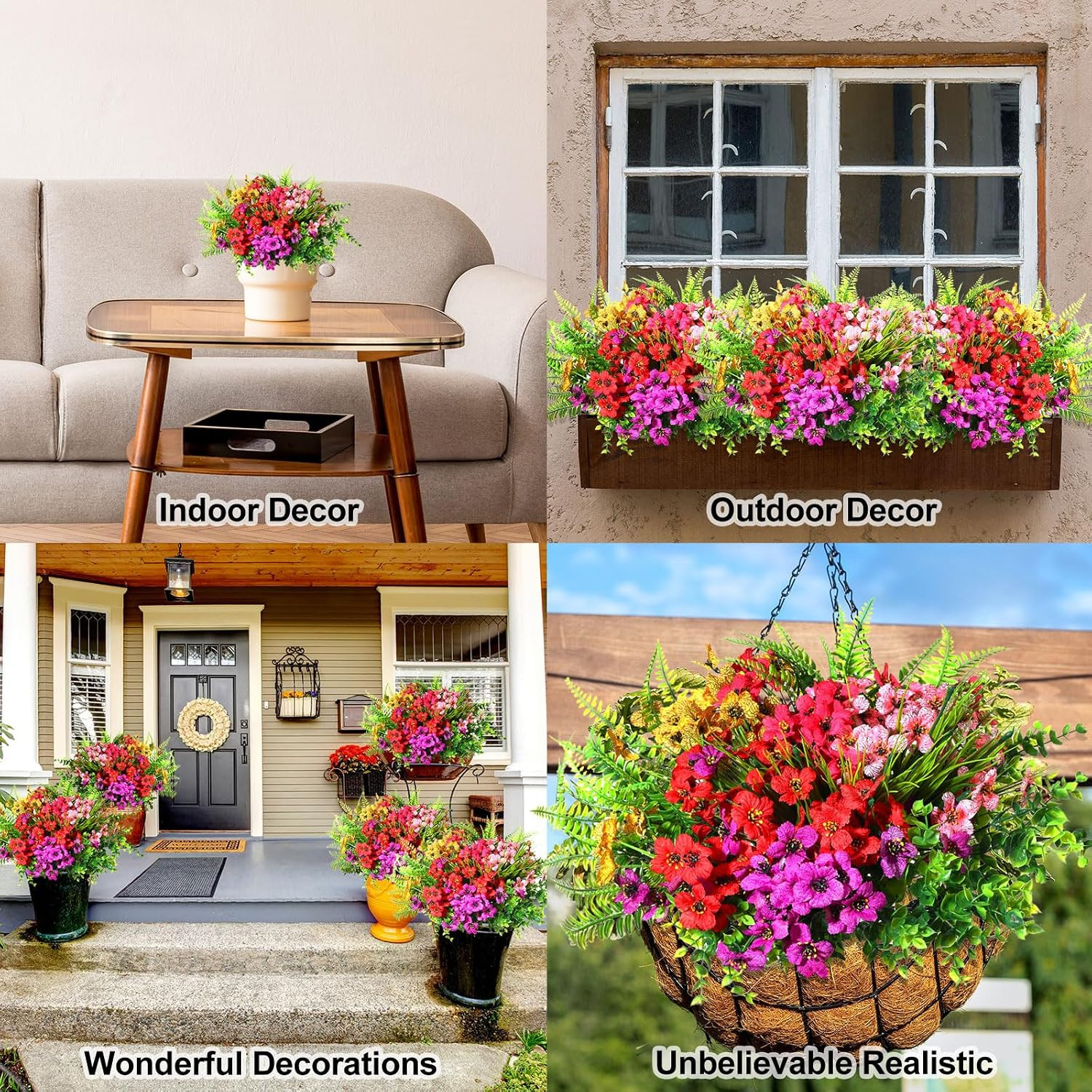 56 Bundles UV Resistant Artificial Flowers for Elegant Outdoor Decor