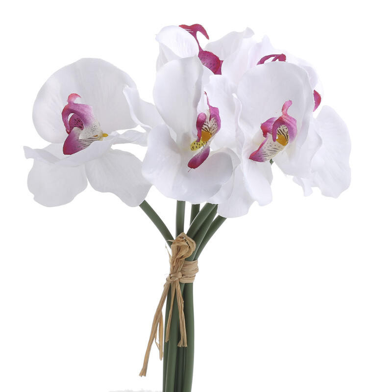 Package of 2 White with Fuchsia Center Artificial Orchid 10-1/2″ Bundles