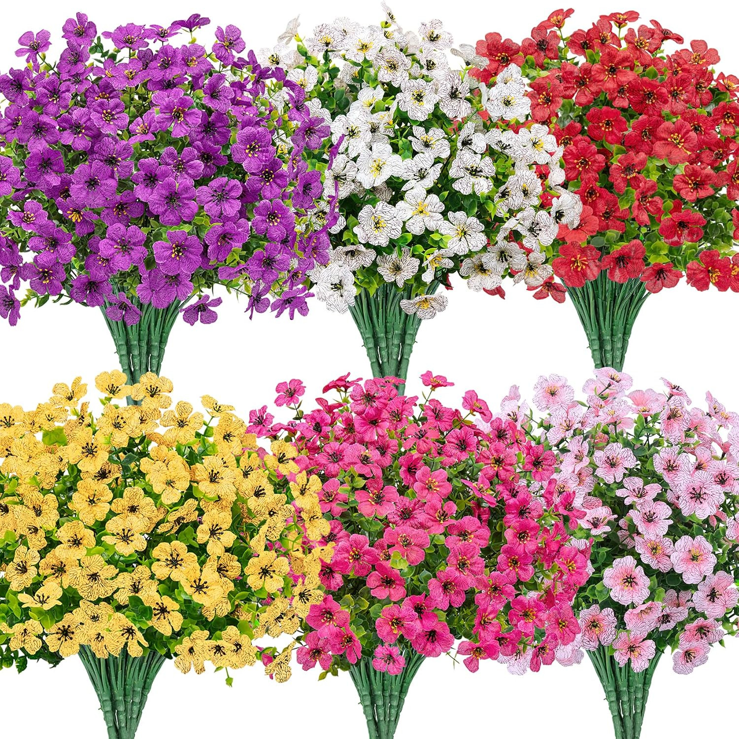 24 Bundles Artificial Flowers for Outdoors Fake Flowers, Mixed | UV Resistant, S