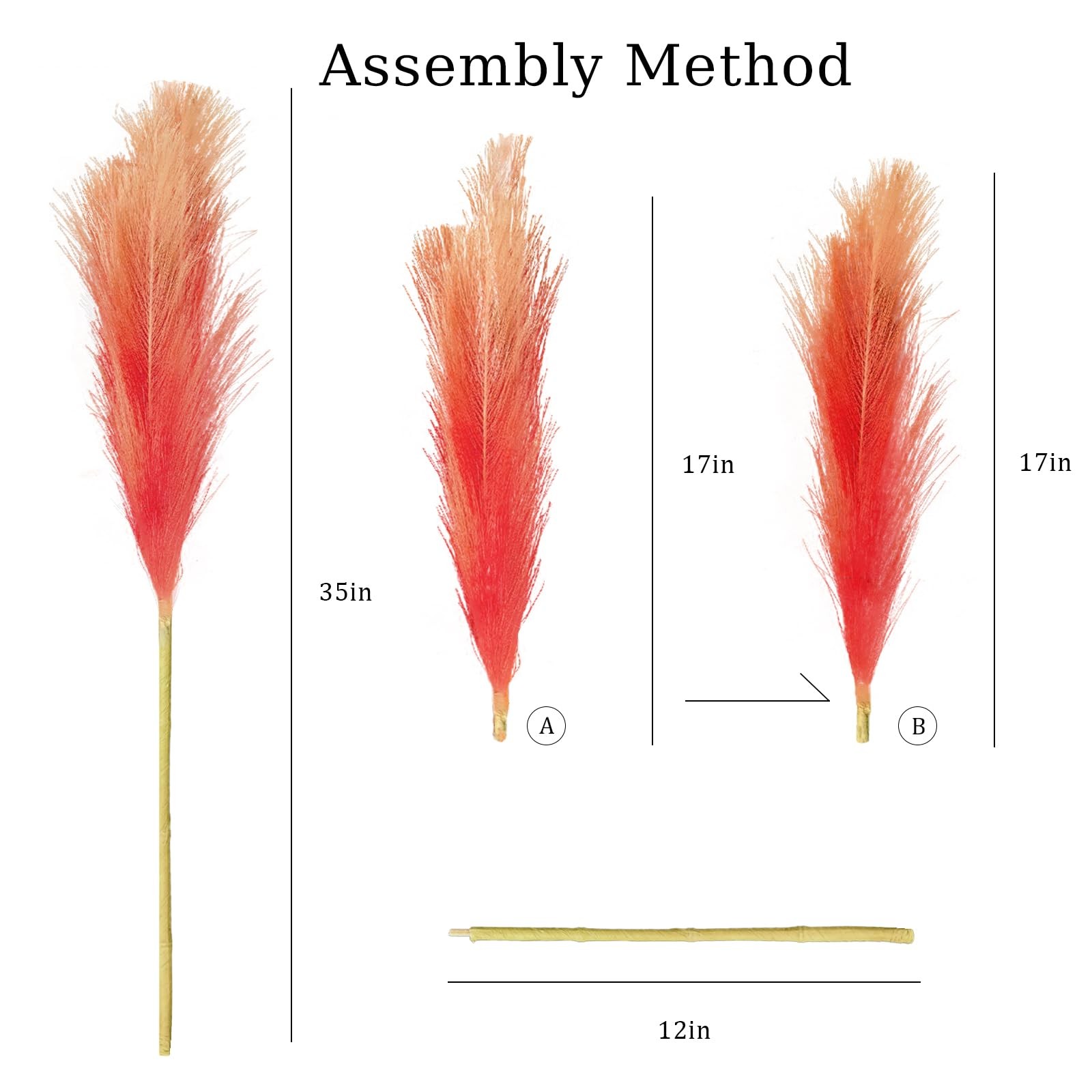 8Pcs Orange Faux Pampas Grass Tall Decor, 35.4” Fluffy Artificial Pompous Gra…