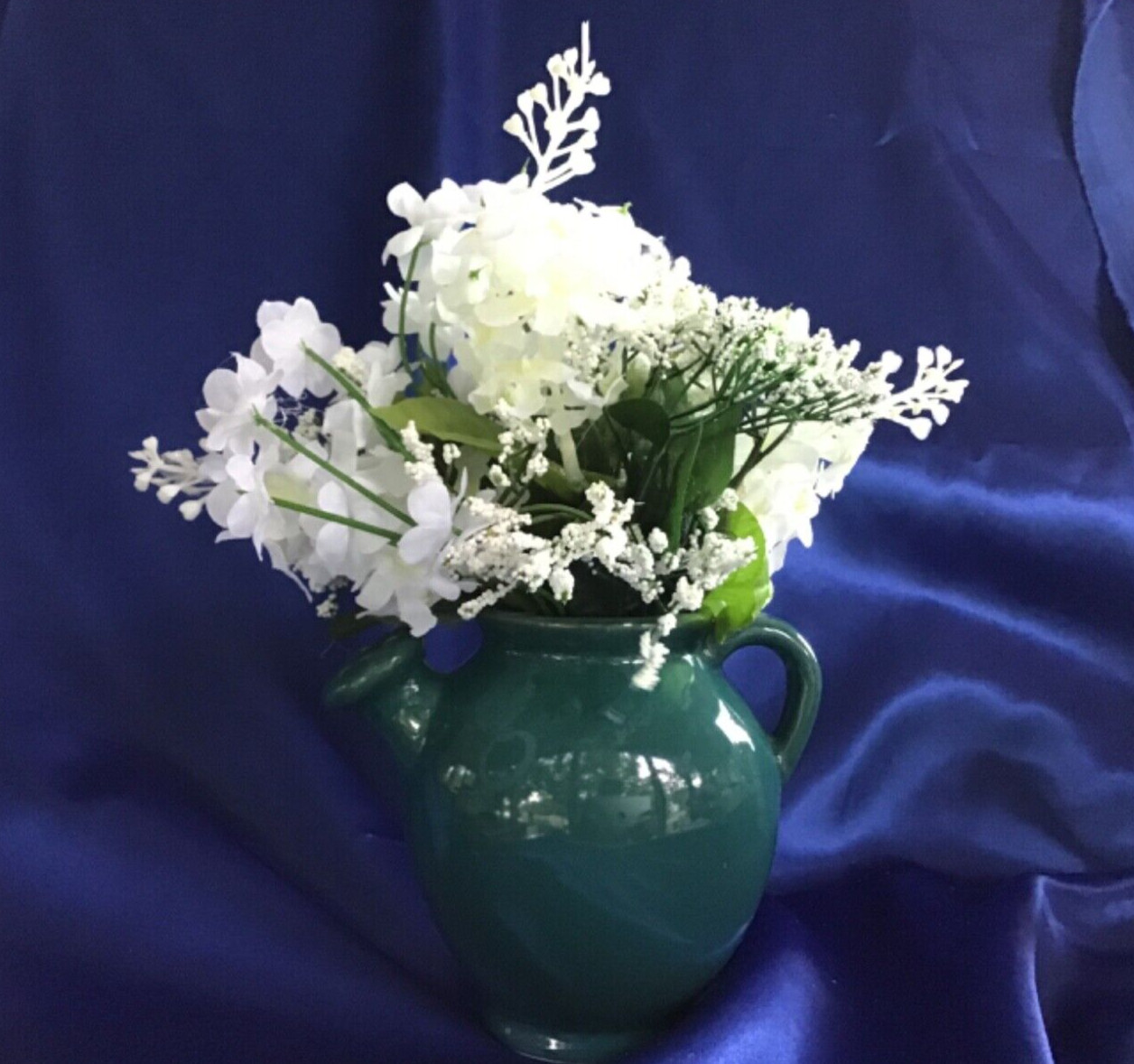 Vintage Farm House Green Ceramic Watering Can Planter Floral Arrangement