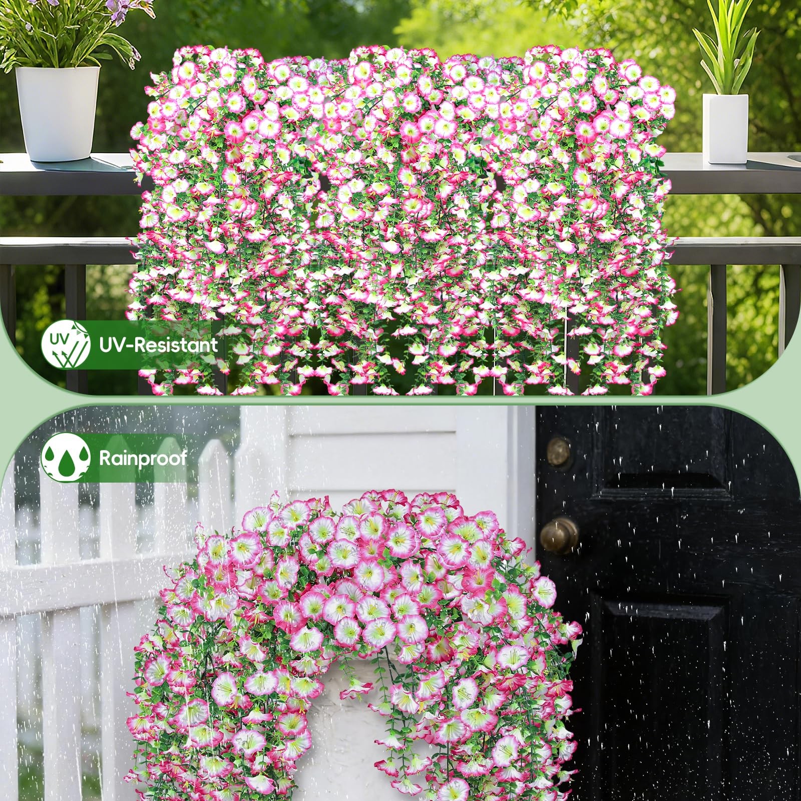 Artificial Flowers for Outdoors, 6-Pack 420 Blooms UV Resistant Hanging Morni…