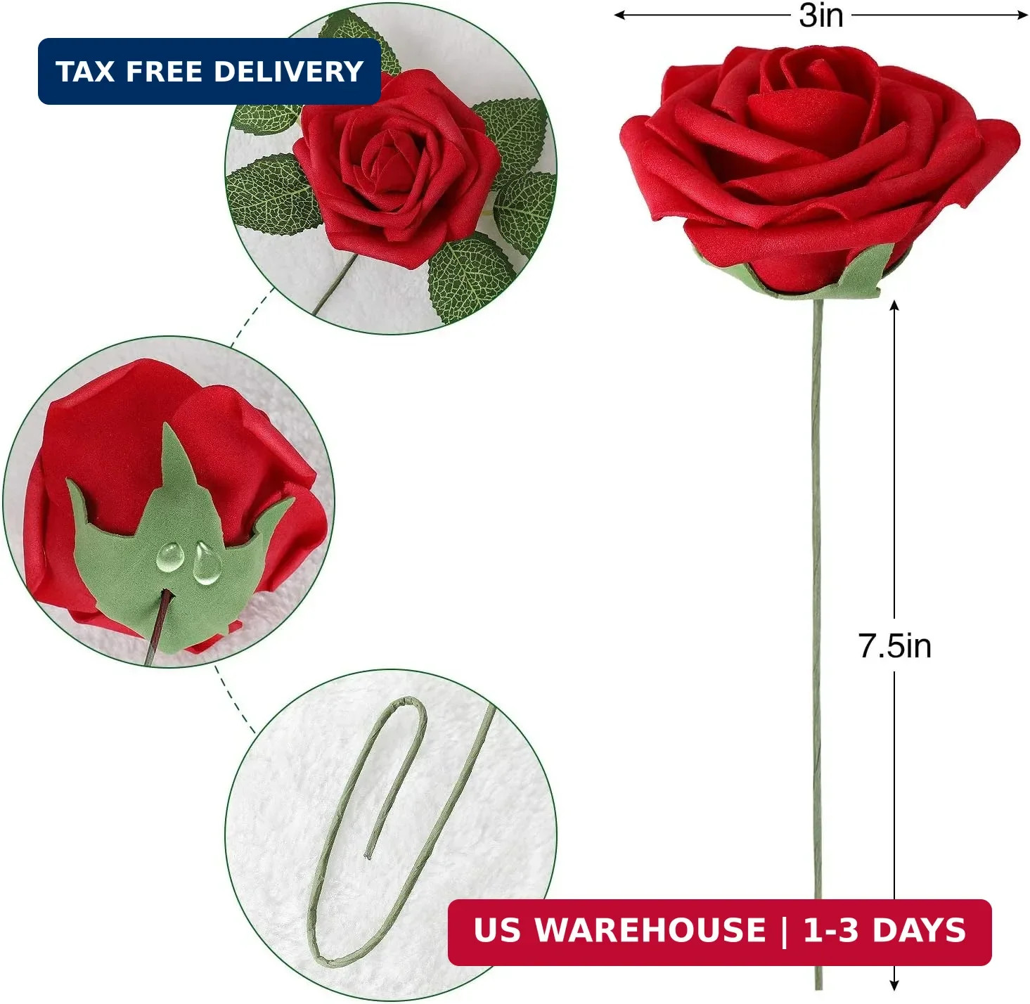 AmyHomie Artificial Flowers Dark Red Rose 25pcs Real Looking Fake Roses w/Stem f