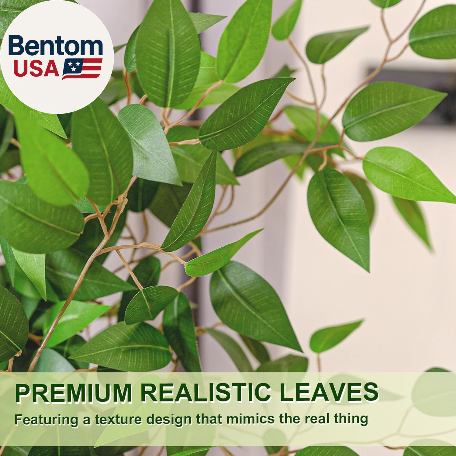 6FT Artificial Ficus Tree with White Planter, Realistic Faux Silk Indoor Outdoor
