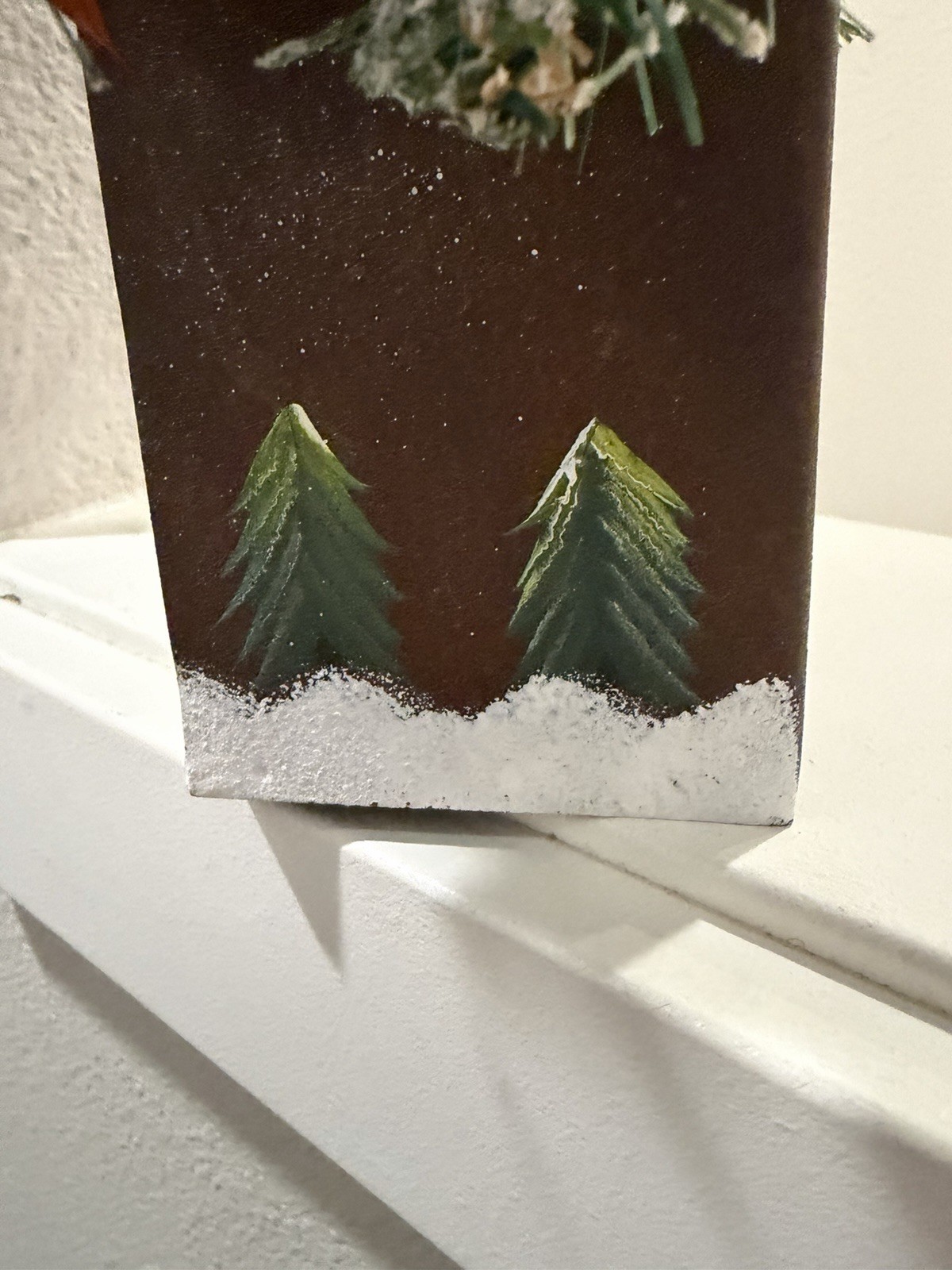 Painted Snowman Tin Bucket w Artificial Pine Table/Wall Arrangement ~Christmas