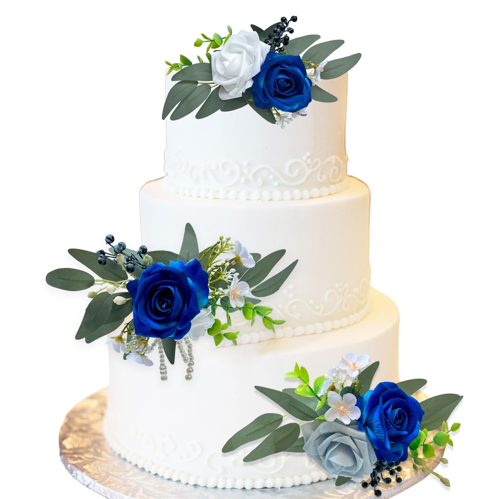 CherishedMoments 3Pcs Pre-Made Cake Flowers,Navy Blue Wedding Cake Decor