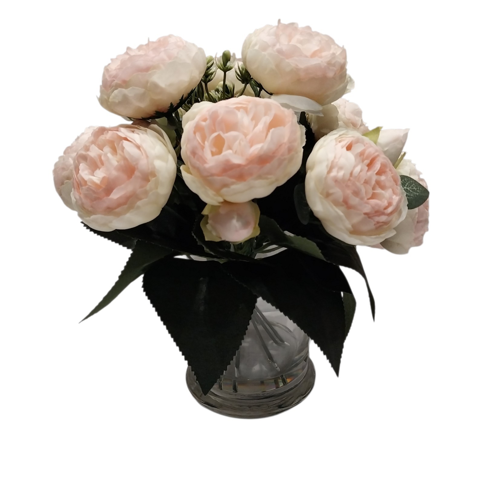 Faux Artificial Roses Flower Arrangement in Glass Vase w/ Faux Water