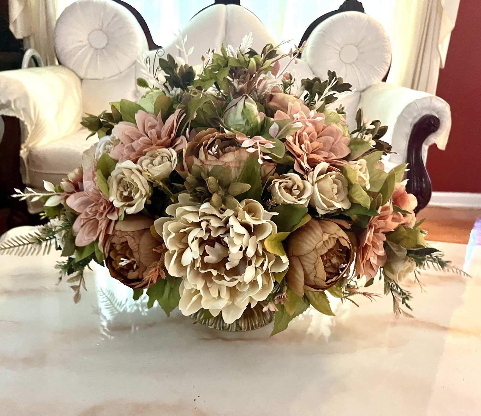 Brown Peony And Cream Chrysanthemum Floral Arrangement Year Round Floral