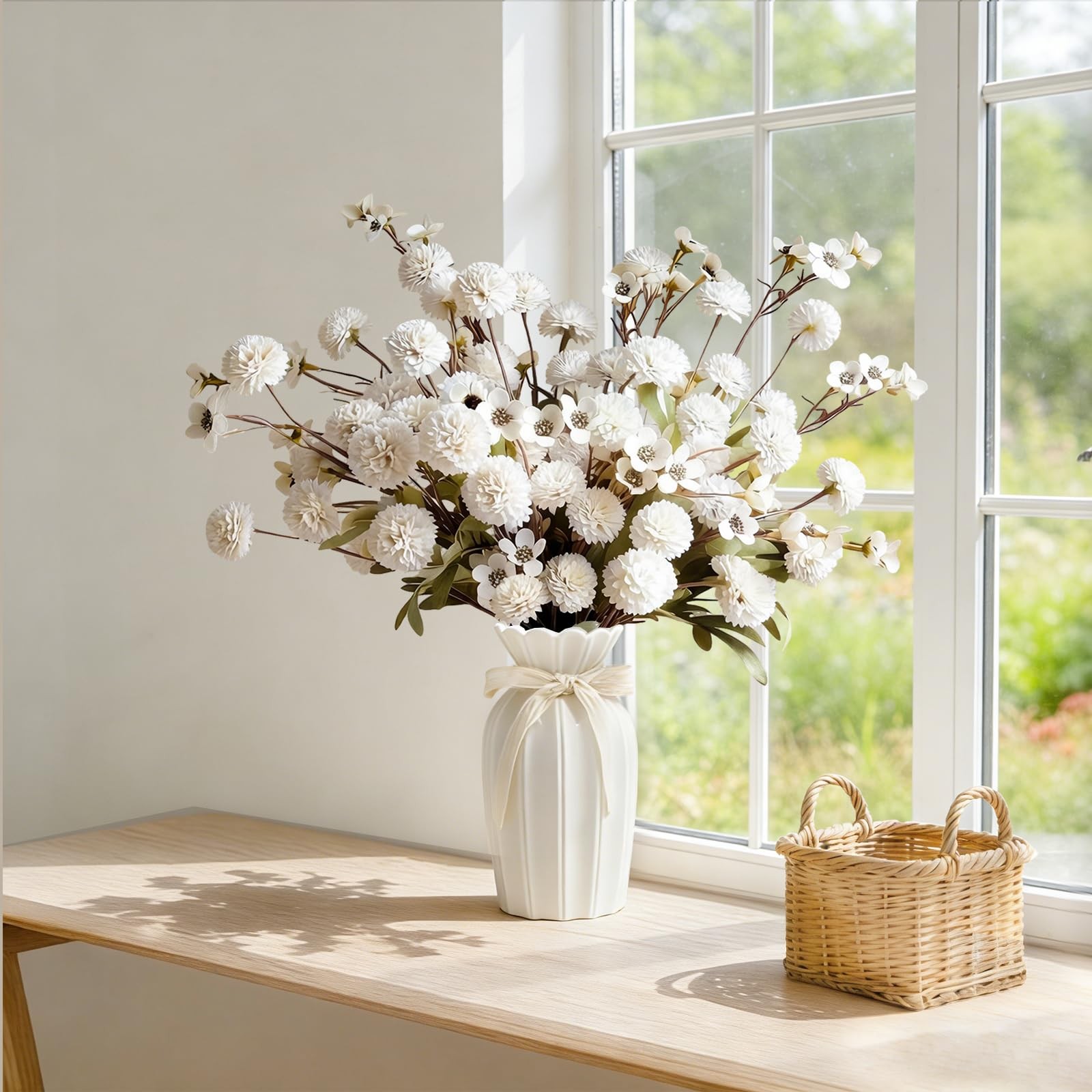 13Pcs Faux Kiku Flowers for Vase – Long Stem Artificial Flowers with Wax, Fak…