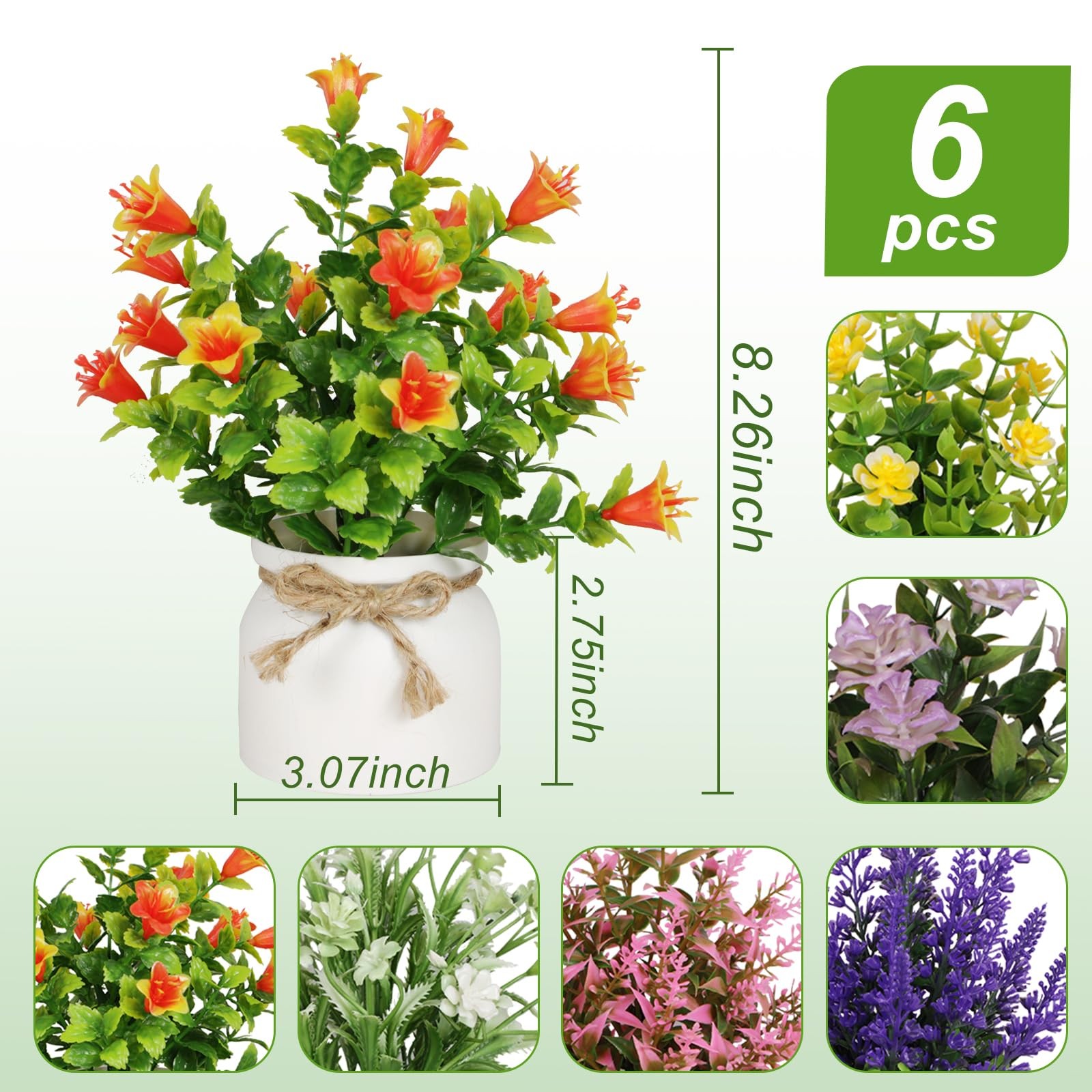 6 PCS Artificial Pot Flowers Small Fake Plants Mini Potted Tabletop