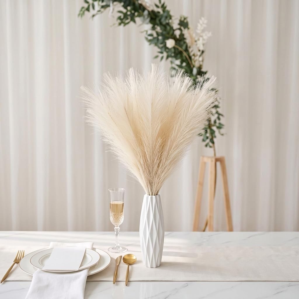 30PCS Artificial Pampas Grass Decor, 21.7″ Small Faux Pampas Grass No Sheddin…