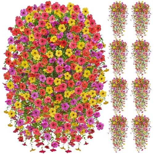Artificial Hanging Flowers for Outdoors Spring Summer 8PCS Summer Color