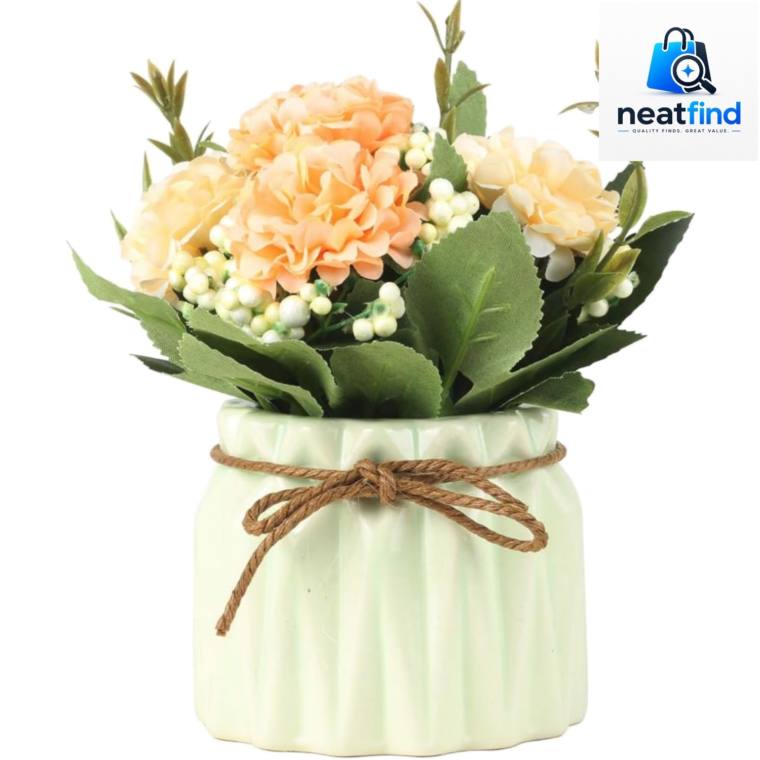Artificial Hydrangea Bouquet with Small Ceramic Vase Fake Silk Variety Flower…
