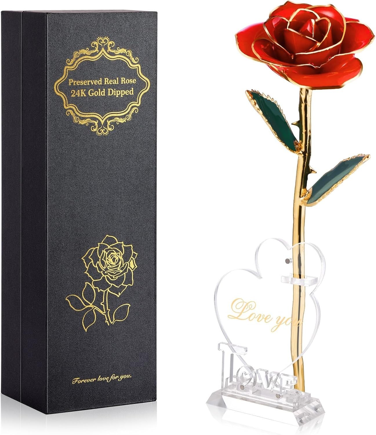 Valentine Gift Real Rose Dipped 24K Gold ，Best Valentines Rose Gift for Her Wife