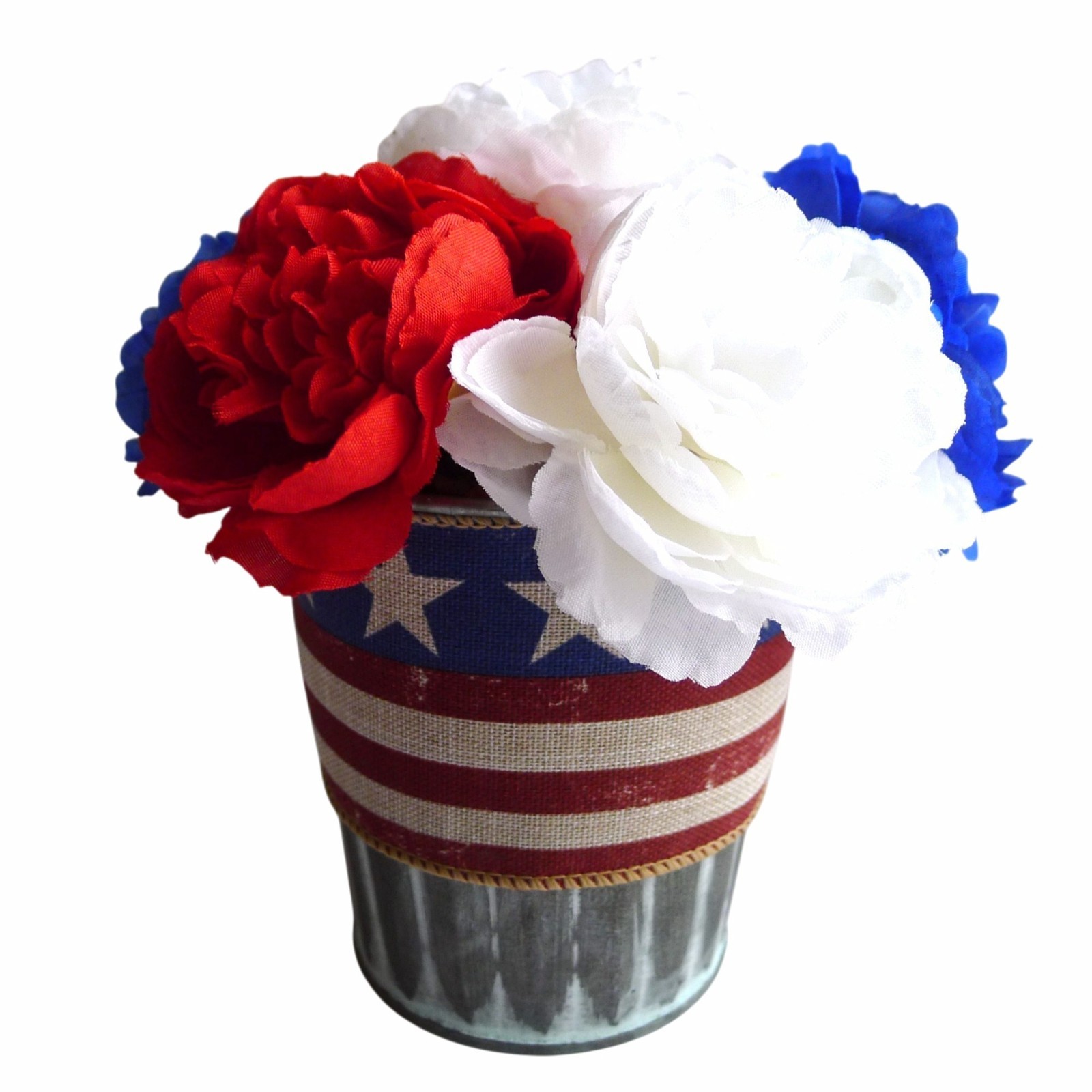 Patriotic USA Floral Arrangement, July 4th Holiday Decoration, Rustic Americana