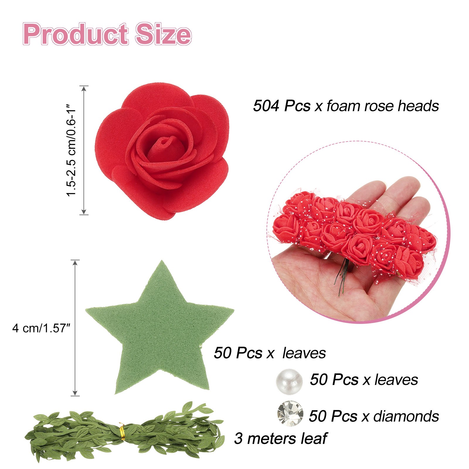 504pcs Foam Rose Heads 1.5-2.5 cm for DIY Crafts Accessories, Coral Red